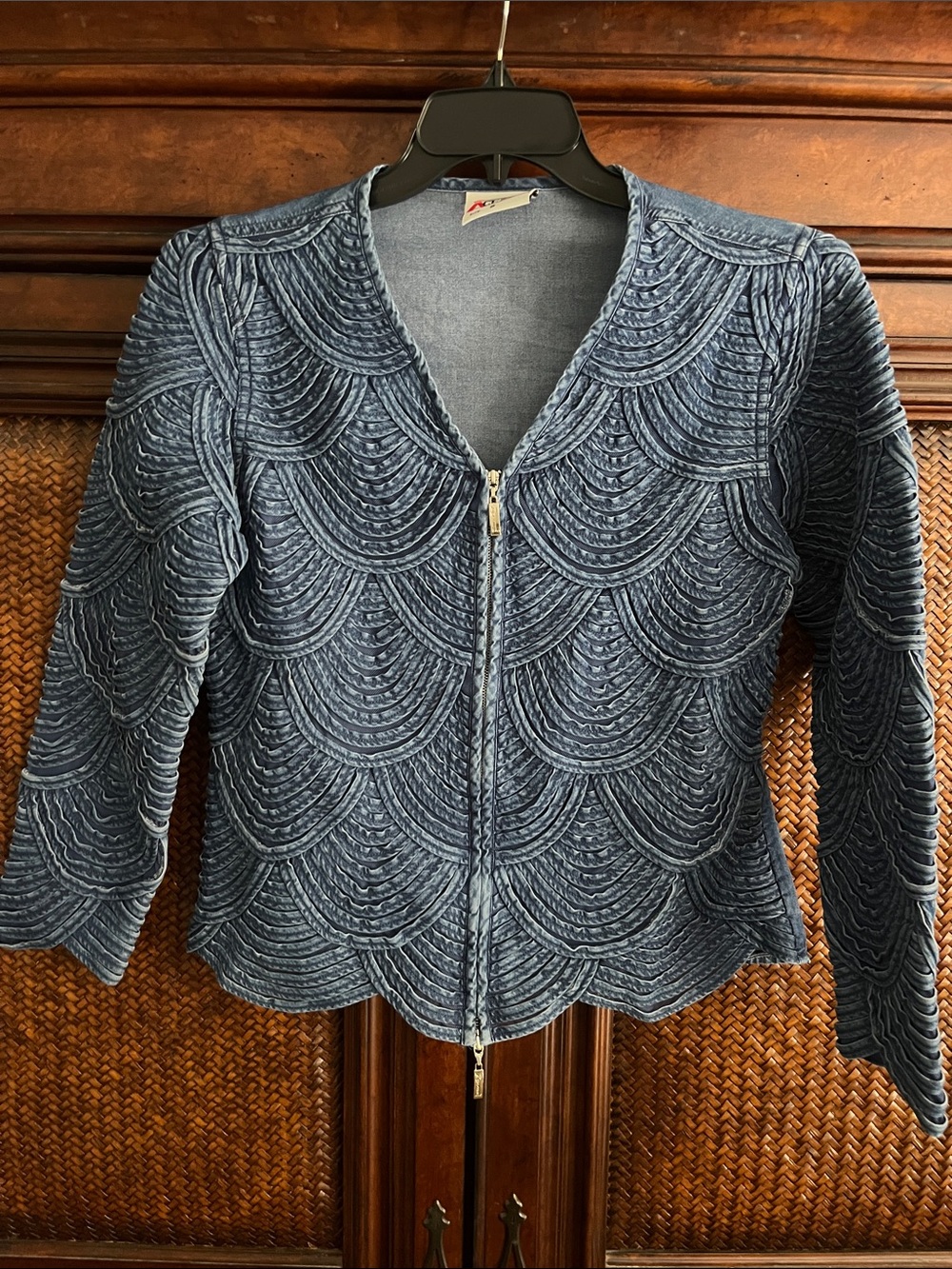 Textured Navy Zip-Front Cardigan Jean jacket.